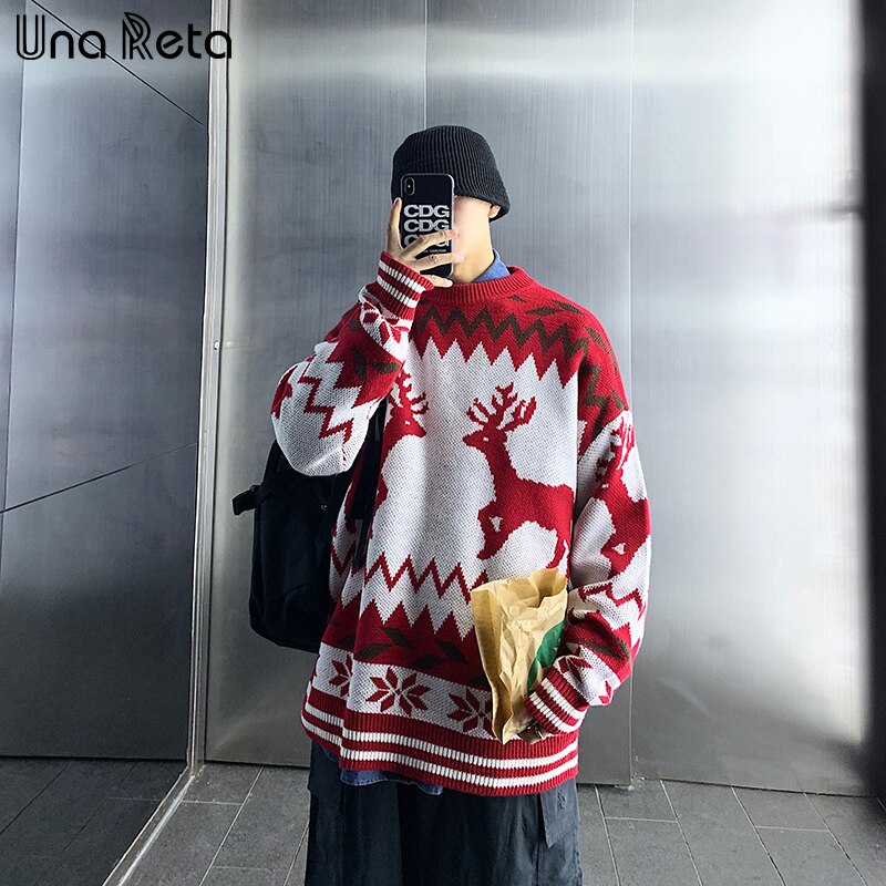Una reta sweater mænd patchwork julesweater mænd tøj print pullover mænd pull homme vintage par sweater