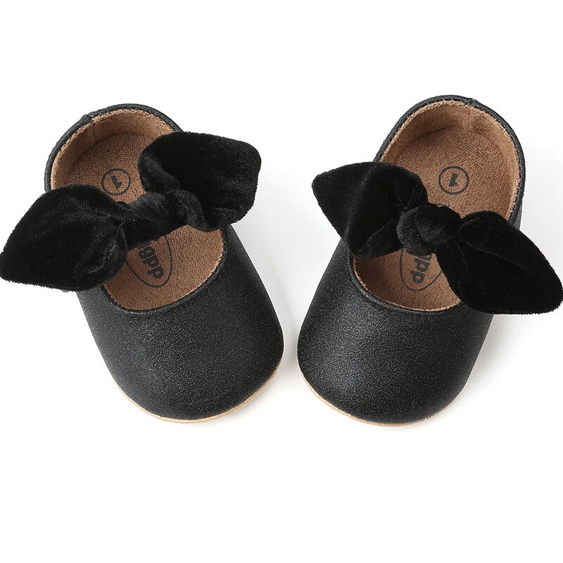 0-18M Newborn Baby Girl Crib Shoes Bowknot Soft Sole Leather Prewalker Sneakers Infant Toddler Shoes Girls: Black / 0-6 Months