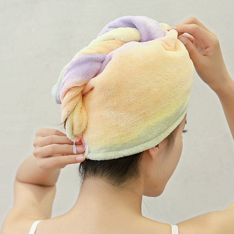 Kvinder tie-dye regnbue farverig håndklæde wrap koral fløjl super absorberende hurtig hår tør hat bad bruser turban cap