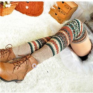 Vrouwen Winter Over Knie Lange Knit Cover Patchwork Kleurrijke Dames Gehaakte Vintage Beenwarmers Legging Chic Y2: D