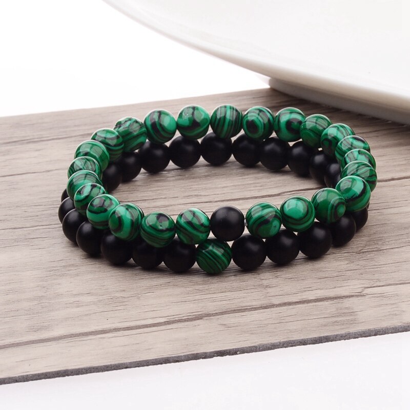 Amader 2 pièces/L Distance Bracelet pour femmes hommes bleu & noir pierre Yoga énergie perlée Couple Bracelets hommes dames WAB241