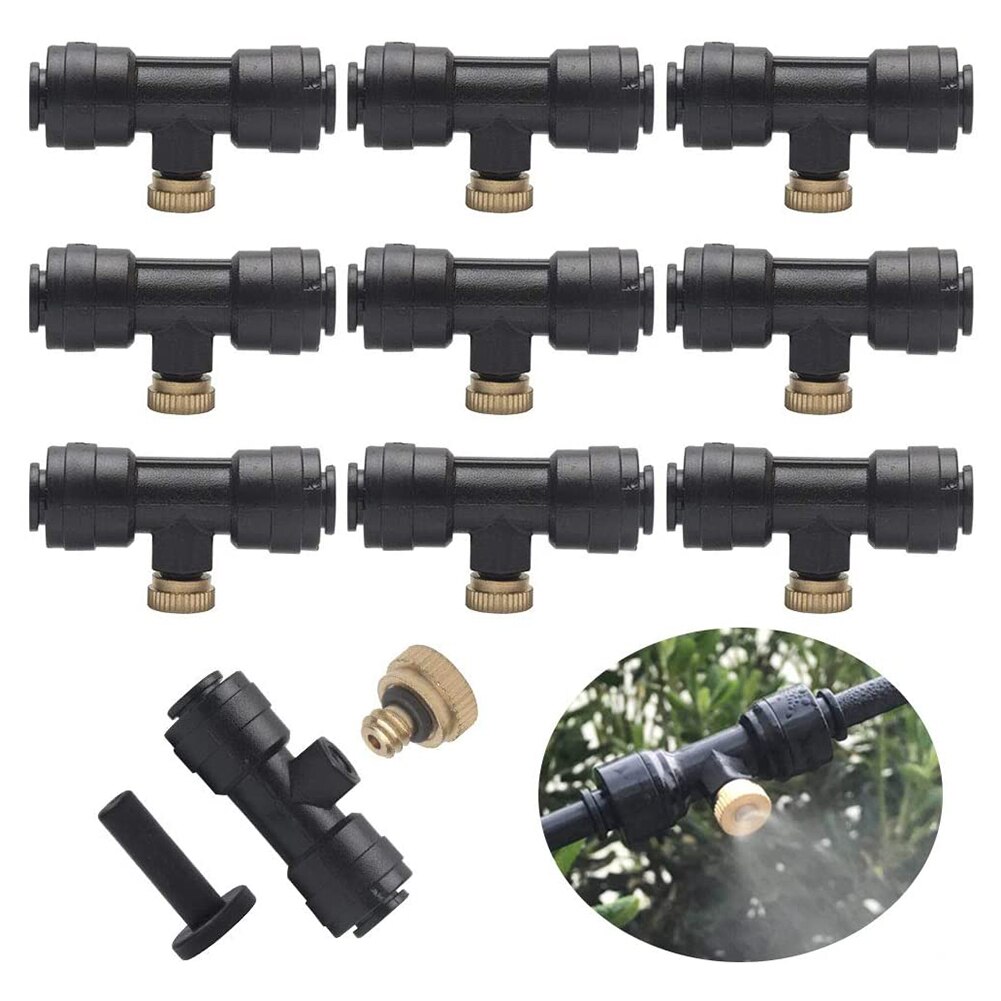 10pcs Misting Nozzle Tees Kit Brass Fog Nozzles for Outdoor Cooling System