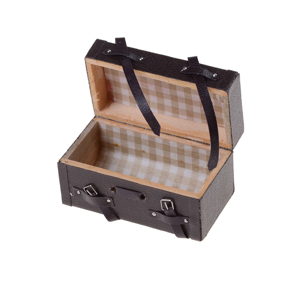 1 STÜCK Gepäck Braun Miniatur Tragen Jahrgang Leder Holz Koffer Gepäck klassisch Spielzeuge vorgeben abspielen Möbel Spielzeug Zubehör