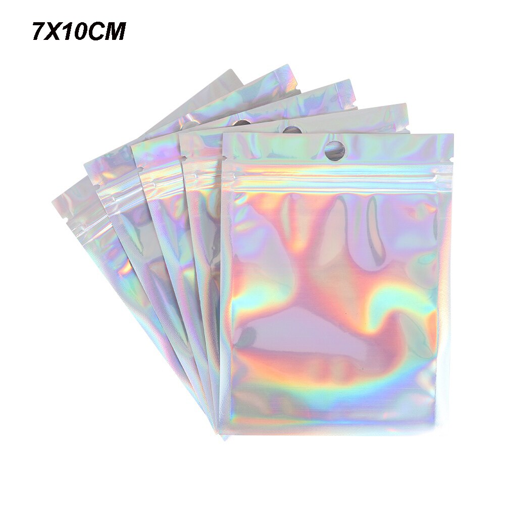 20 Teile/paket Kunststoff Tasche 6 Größen Aluminium Folie Hologramm Lebensmittel Beutel Kleine Wasser Proof Zipper Wiederverschließbaren Beutel: 7X10CM