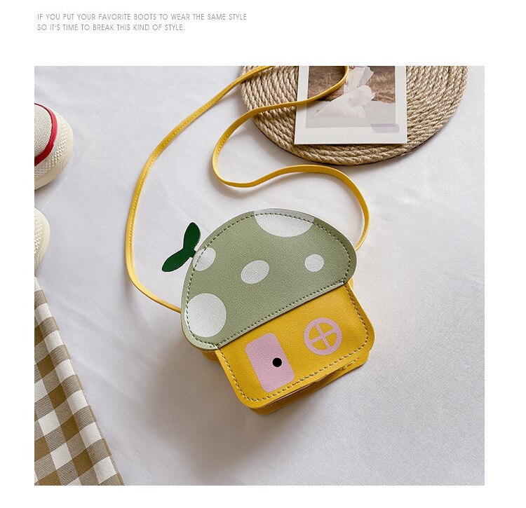 Girls Cute Bag Childrens Sloping Bag Small Bag Baby Mini Cute Cartoon Small Mushroom Bag: green yellow