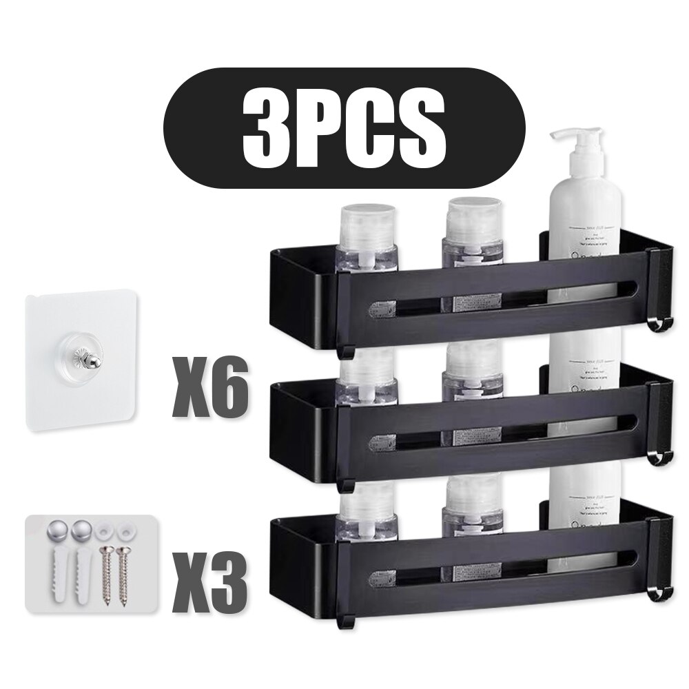 Bathroom Shelf Shower Storage Rack Wall Triangle Storage Standing Shelves Shampoo Holder No Drill Punching Bathroom Accessories: Black-B 3 PCS