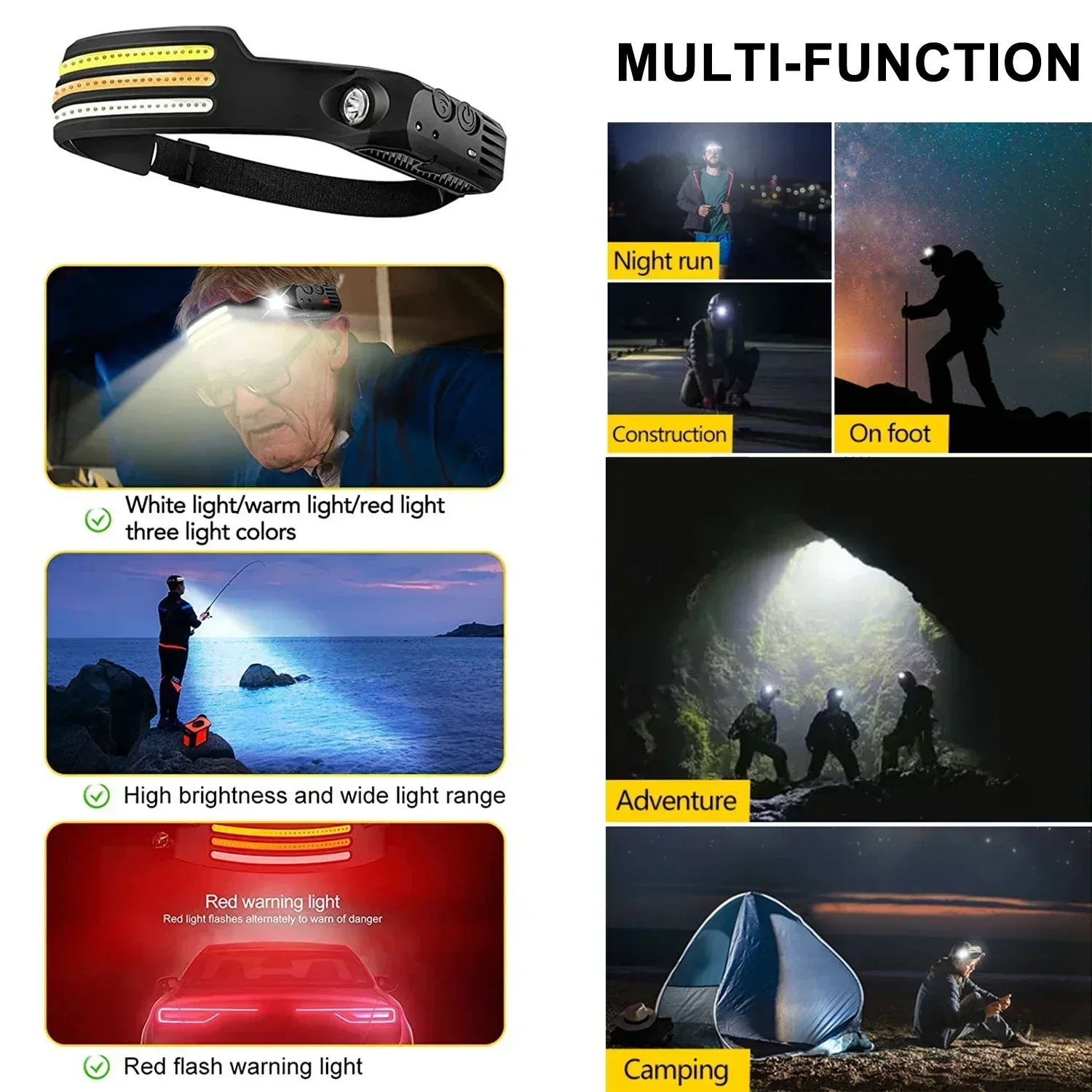 1-10Stck Induktion Scheinwerfer Kolben Scheinwerfer Eingebaute Batterie Taschenlampe USB Aufladbare Kopf Taschenlampe 5 Beleuchtung Modi Scheinwerfer