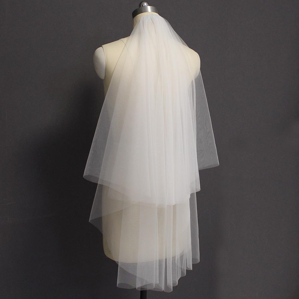 Plain Tule Bruiloft Sluier Zachte 2 Lagen Bridal Veil Met Metalen Kam 2T Cover Gezicht Sluier Accessoires