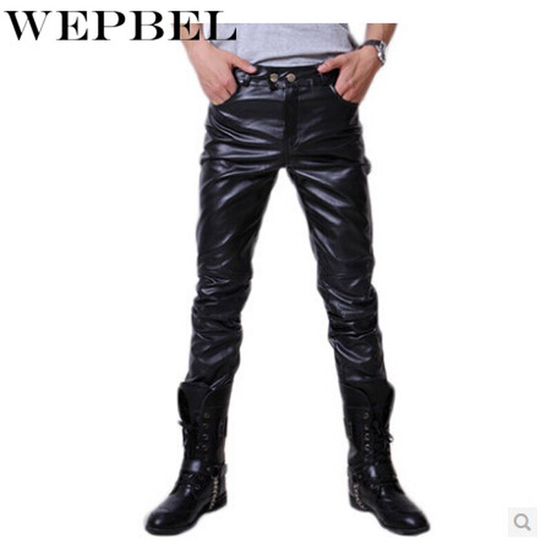 Wepbel slim fit mieshousut plus size miesten punk rock -tyyliset pu-nahkaiset pitkät housut