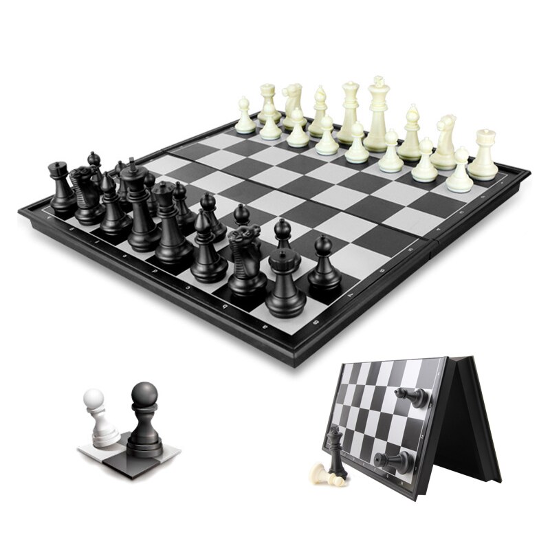 BSTFAMLY plastic chess set, portable international chess, folding chessboard magnetic chess game king height 50/65/81 mm I5