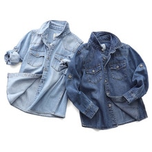 Camisas de para niños, Camisa vaquera de manga larga informal, ropa para niños grandes, Tops para niños de 3 a 15 años, BC191