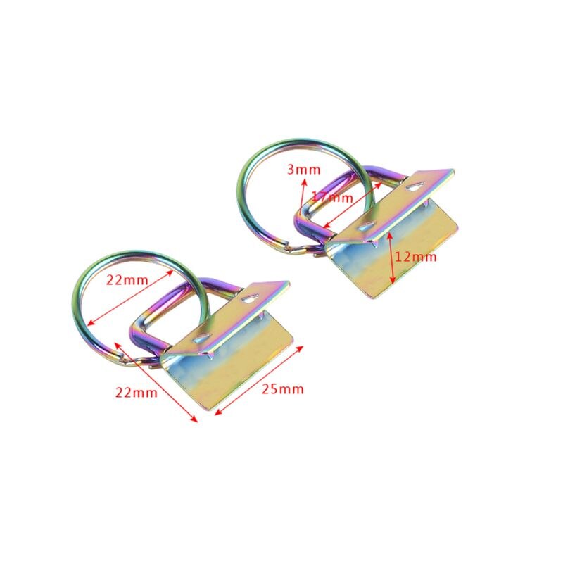 4 pces 4 pces chave fob ferragem 25mm arco-íris cor vácuo chapeamento chaveiro anel rachado para pulso pulseiras de algodão cauda clipe webbing