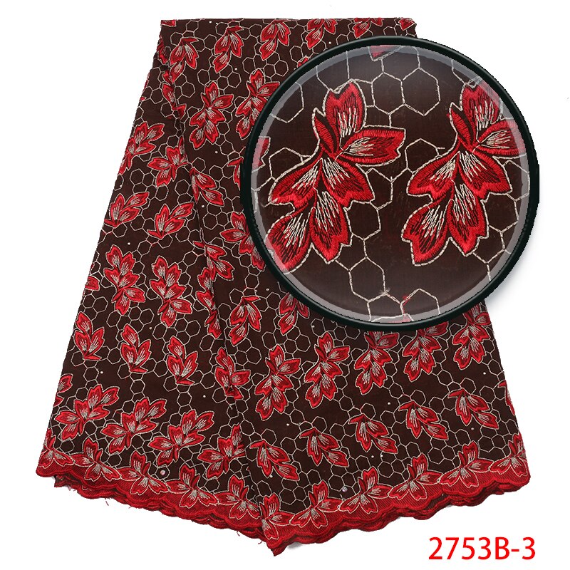 African Dry Lace Fabric Swiss Voile Lace In Switzerland Nigerian Cotton Lace Fabric with Stones KS2753B-4