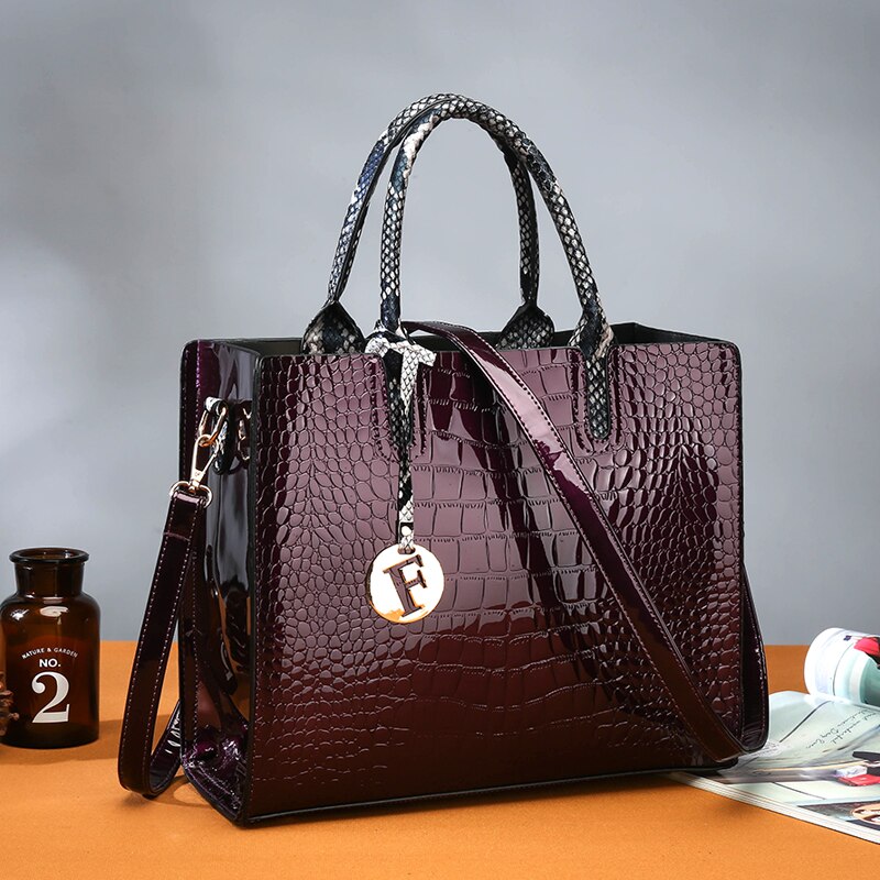Women's PU Leather Handbag Set - 3 Piece Tote & Shoulder Bag - Large Capacity