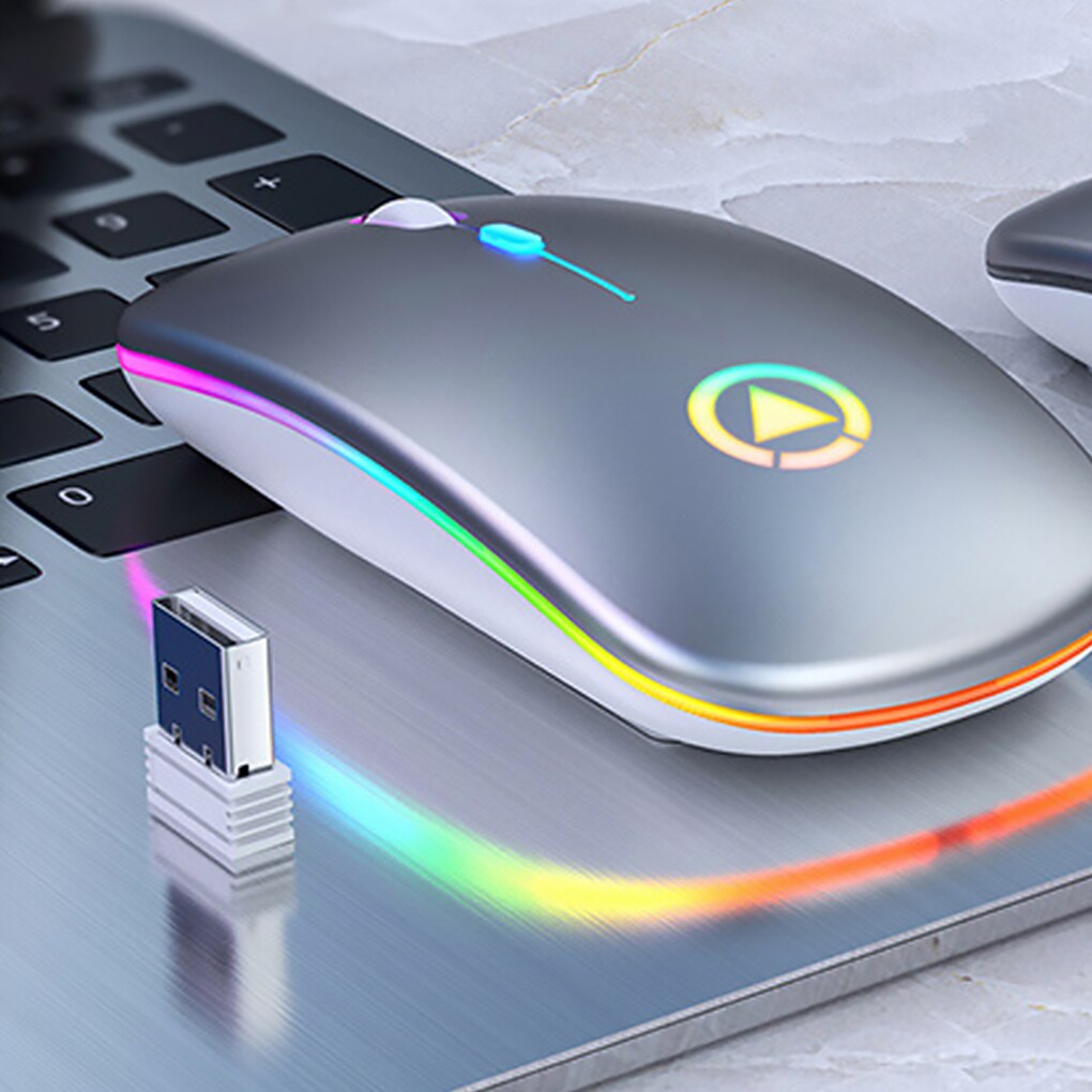 RGB Wireless Mouse Computer Mouse Silent Ergonomic Rechargeable Mice with LED Optical Backlit USB Mice for PC Laptop: metal gray