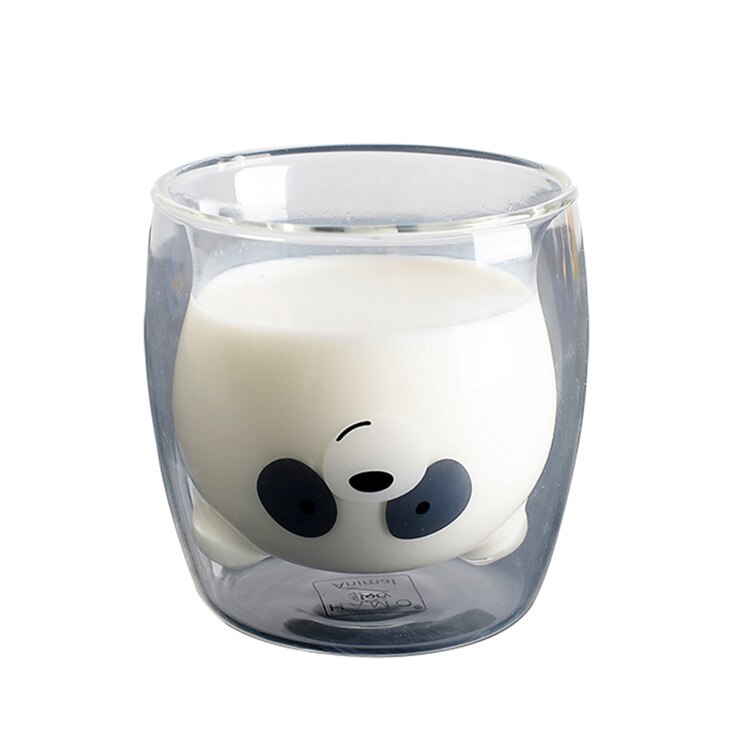 Dejlig panda dobbelt væg glas kop 260ml bjørn øl glas morgen mælk glas juice glas varmebestandig krus shot glas: Panda