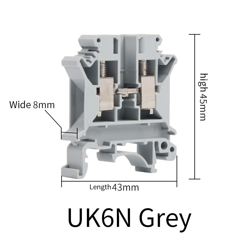 10Pcs Multi-Color Screw Feed-through Plug 2-Connductor Wire Electrical Connector DIN Rail Terminal Block UK 2.5B: UK6N Grey