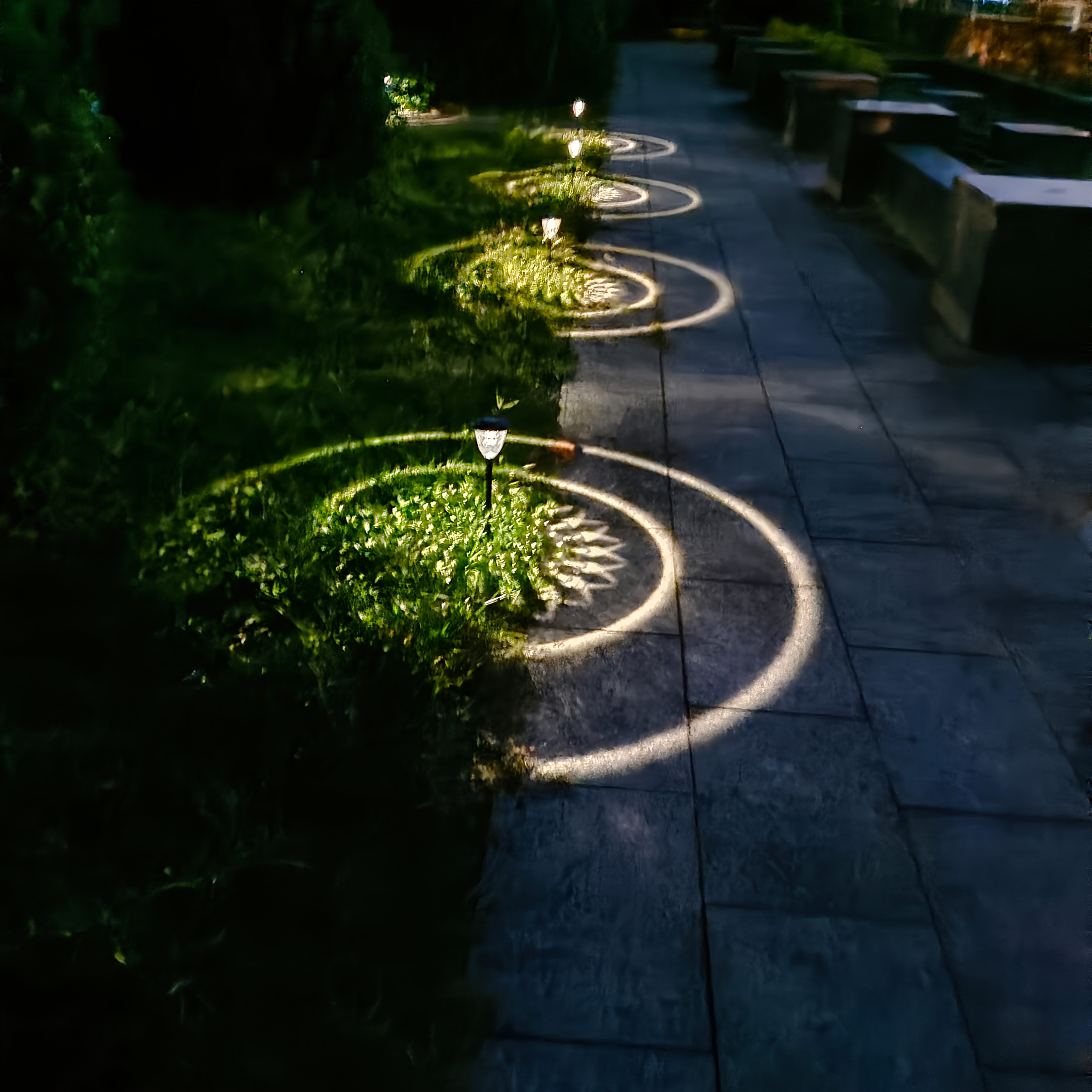 Solar Light Outdoor Waterproof Circle Shadow Lawn Solar Powered Pathway Garden Light LED Landscape Light Decorative for Walkway: moon blue / 16-20W