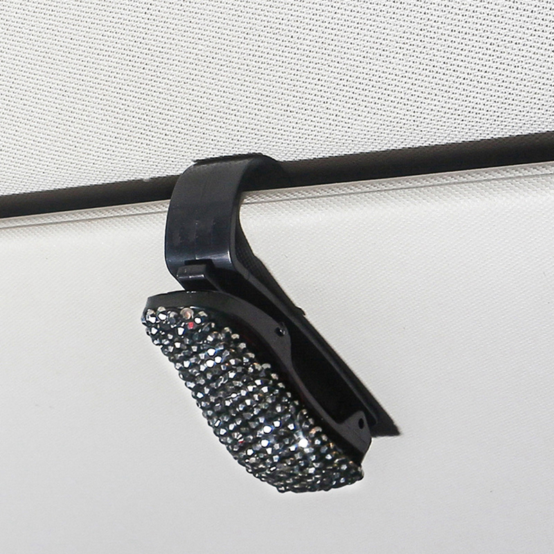 Support de pare-soleil pour lunettes de soleil, support en strass, lunettes de soleil portables, Clip en cristal pour voiture, accessoires de décoration: GRIS