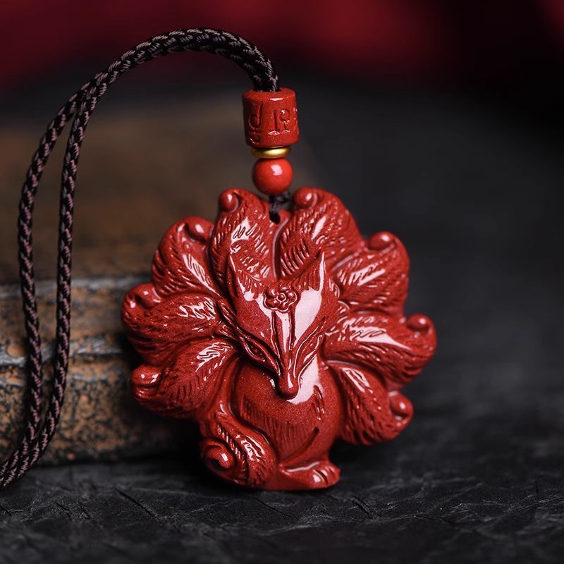 Pendentif en pierre précieuse brute naturelle pour homme, cinabre, renard à neuf queues, collier femme, produits authentiques: WHITE