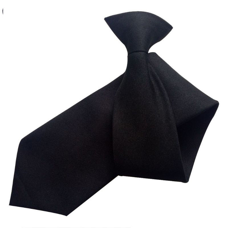 50x8cm Mens Uniform Solid Black Color Imitation Silk Clip-On Pre-Tied Neck Ties for Police Security Wedding Funeral U50F