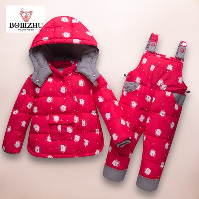 Garçon fille hiver ensemble enfants duvet d'oie 95% + enfant en bas âge manteau à capuche motif quatre couleurs épaissi 1-3 ans bébé hiver Ski Suit