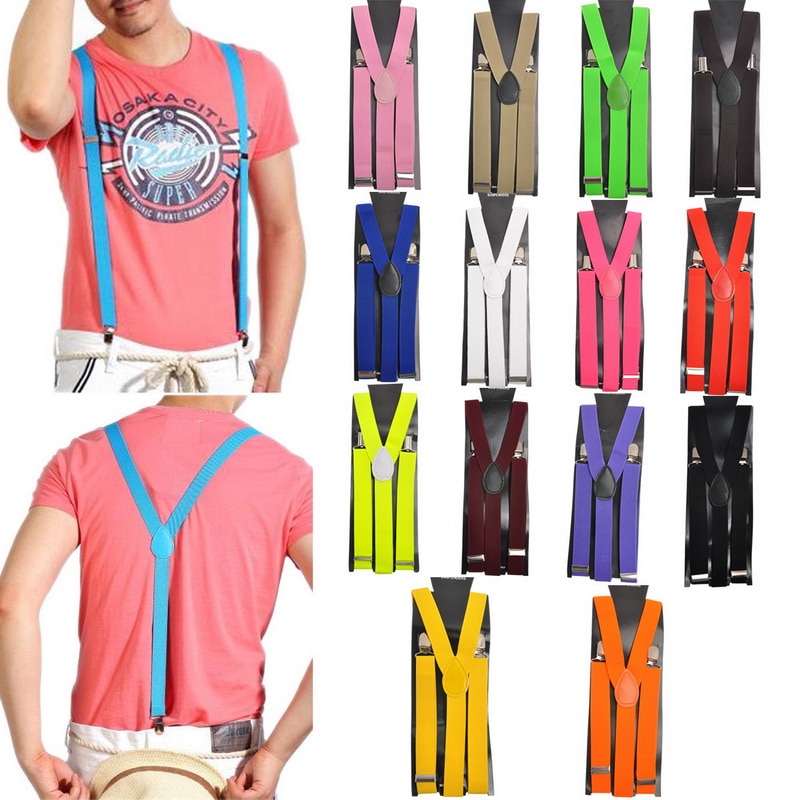 Suspensório elástico de tiras ajustável adulto, unissex, mulheres, homens, formato em y, de 3 grampos, calças