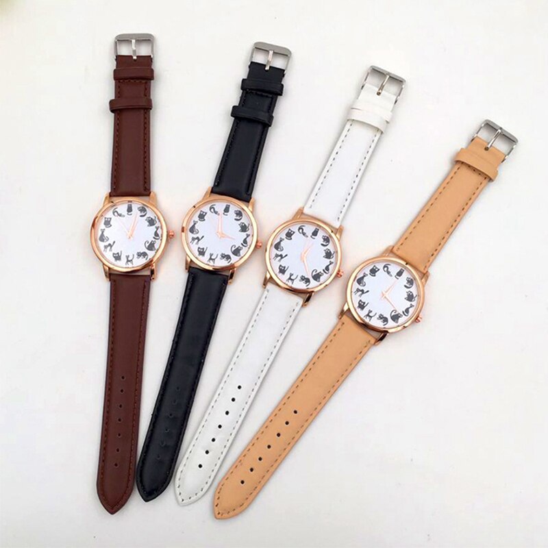 Kvinder ure kat piger ure dame ur læder armbånd ur dame dyremønster quartz håndled vandtæt
