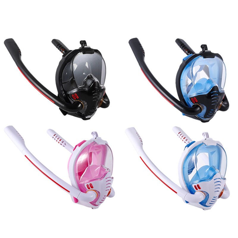 Full Face Snorkel Mask with Detachable Camera Mount 180 Degree Panoramic HD View Anti-Fog Anti-Leak Snorkeling Gear CMG7