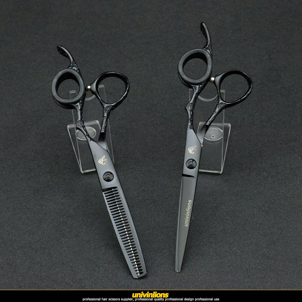 6 " zwarte gegraveerde schaar kappersbenodigdheden haarschaar kappersschaar scheermes salon de coiffure