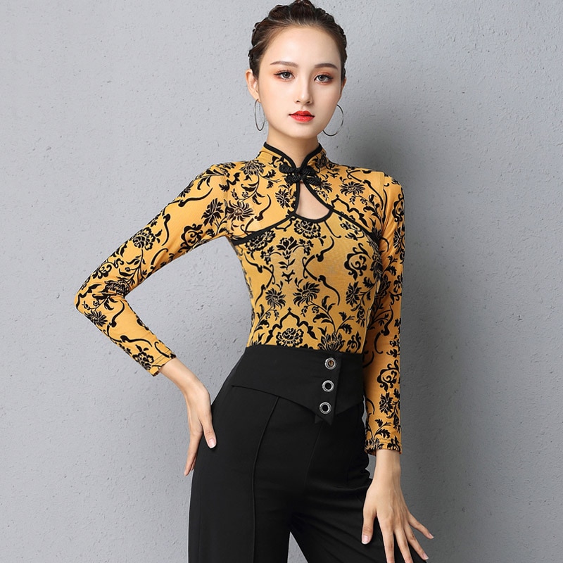 Tops de baile Latino de malla para mujer, ropa de baile de Salsa, ropa de baile de salón, traje de baile, ropa de de escenario, DL7257