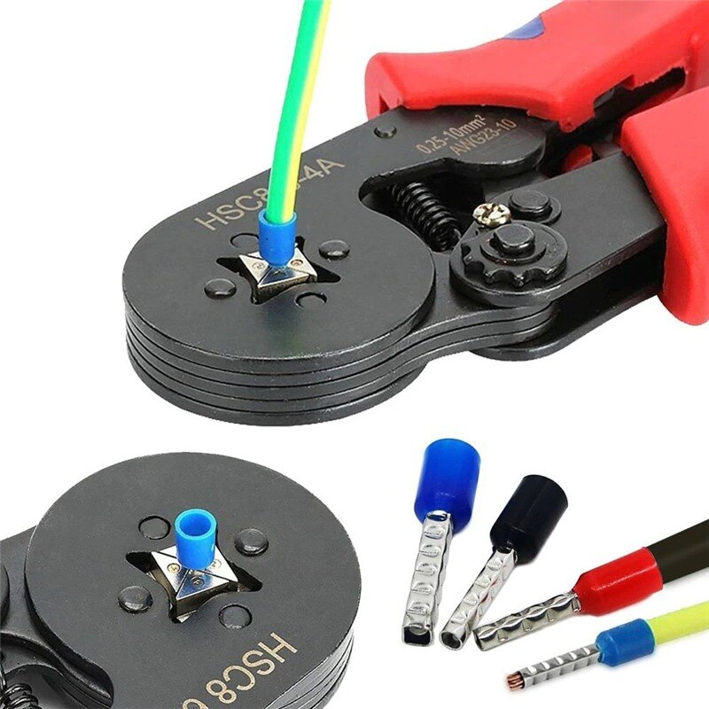 HSC8 6-4A ferrule Crimping Pliers 0.25-10MM² wire crimper tool Wire Stripper Hand Ferrule Crimp set Plier KIT With1200 Terminals