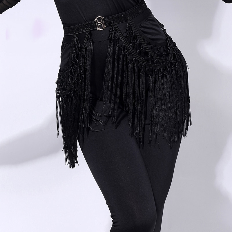Latin Dance Accessories Women Black Fringed Belt Girdle Salsa Cha Cha Tango Samba Rumba Dancing Practice Wear Adults DNV12329
