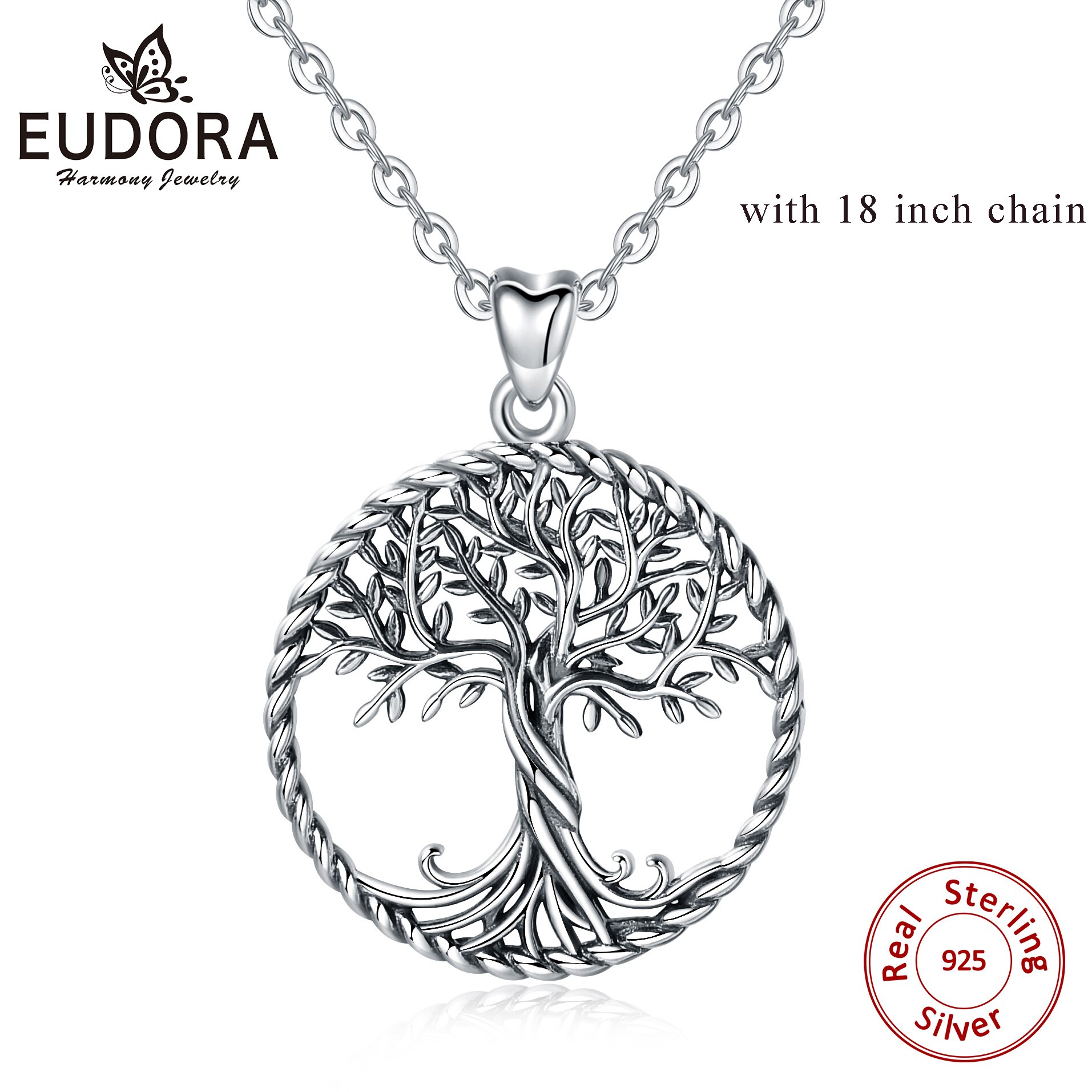 Eudora 925 Sterling Silver Tree Of Life Necklace Oxidized Silver Twisted Oak Tree Charm with Silver Chain or only pendant CYD487: 18 inch chain