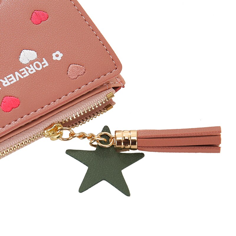 Wallet Women Newest Heart Tassel Leather Wallet Female Wallet Zipper Solid Lady Purse Card Holder Bag