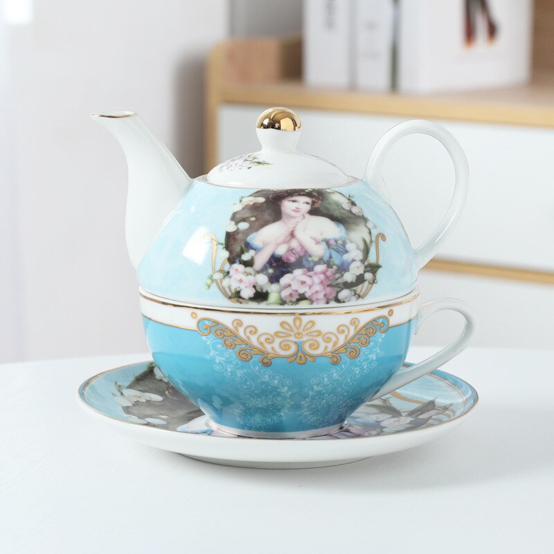 Ceramics Tea Set Afternoon Tea Teapot Cup Saucer Dish Set European Retro Printing Porcelain Tea Bowl Kitchen Drinkware: C