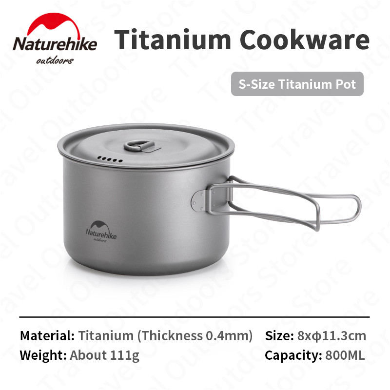 Naturehike Titan Geschirr Ich bin Freien Picknick Camping Kochgeschirr Ultraleicht Titan Topf Pfanne 2-3 Personen Camping Picknick Kochgeschirr: 800ML-Titan Topf