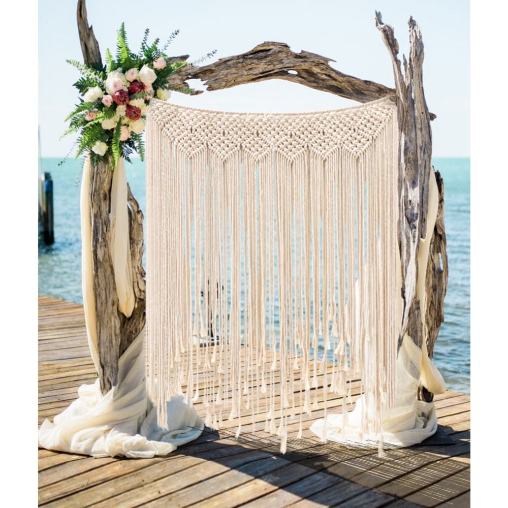 Ourwarm boho bryllupsdekoration macrame bryllupsbaggrund 100 x 115cm bomulds reb fotoboks baggrund macrame væghængende