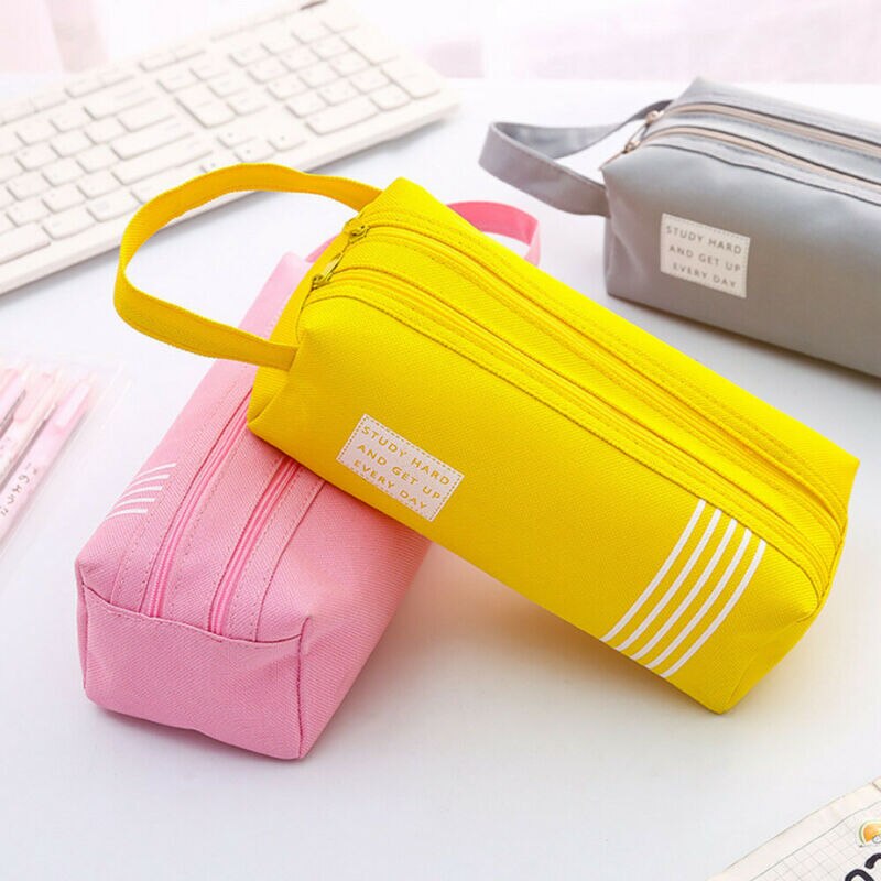 Stylish Double zipper Girls Letter Printed Casual Pencil Cases Cosmetics Makeup Pouch Pen Bags