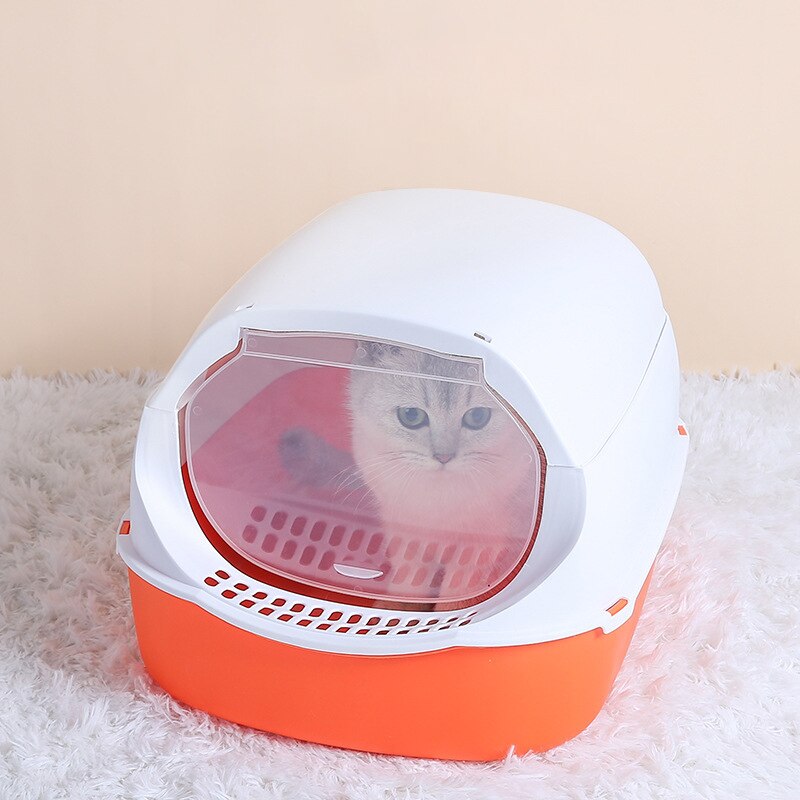 Fully Enclosed Cat Litter Box Toilet Pets Folding Training Tray For Small Animal Removable Washable Multifunctional: Orange for 4.5kg cat