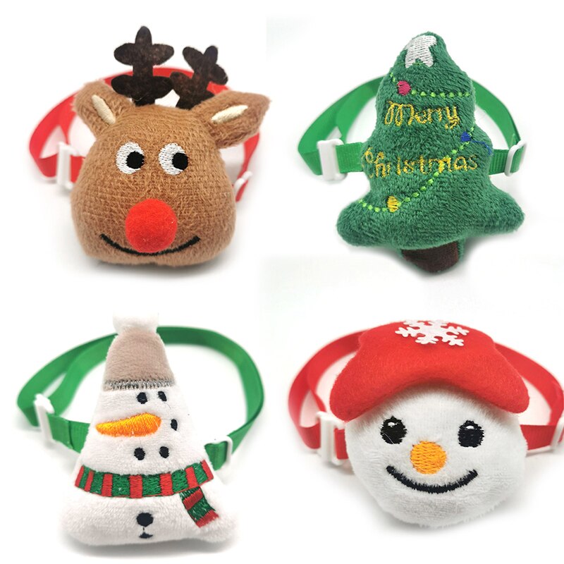 30/50pcs Christmas Pet Bow Ties Neckties Xmas Tree Deer Snowman Cartoon Bow Tie for Small Middle Dog Puppy Grooming Supplies
