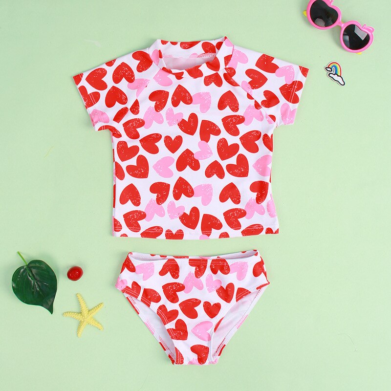 Toddler Girl Bathing Suit Two Piece Girls Swimwear Cute Little Girl Bikini Swim Wear Beach Cover Up Girls Swimsuit: Red / 3Y