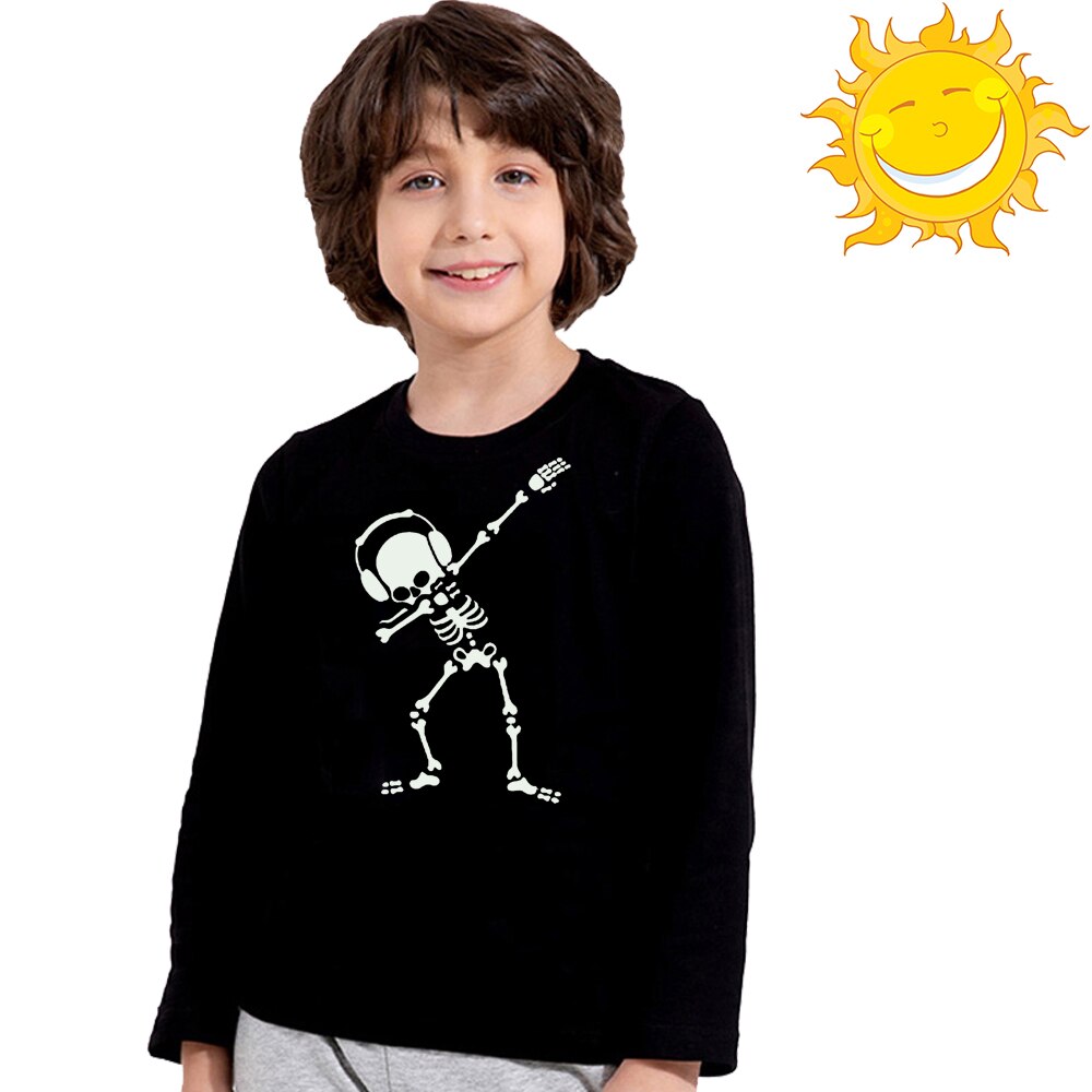 Deppen Skelet Dansen Schedel Lichtgevende Halloween Kids T-shirt Jongens Meisjes Peuter Lange Mouw Hip Hop Noctilucent T-shirt