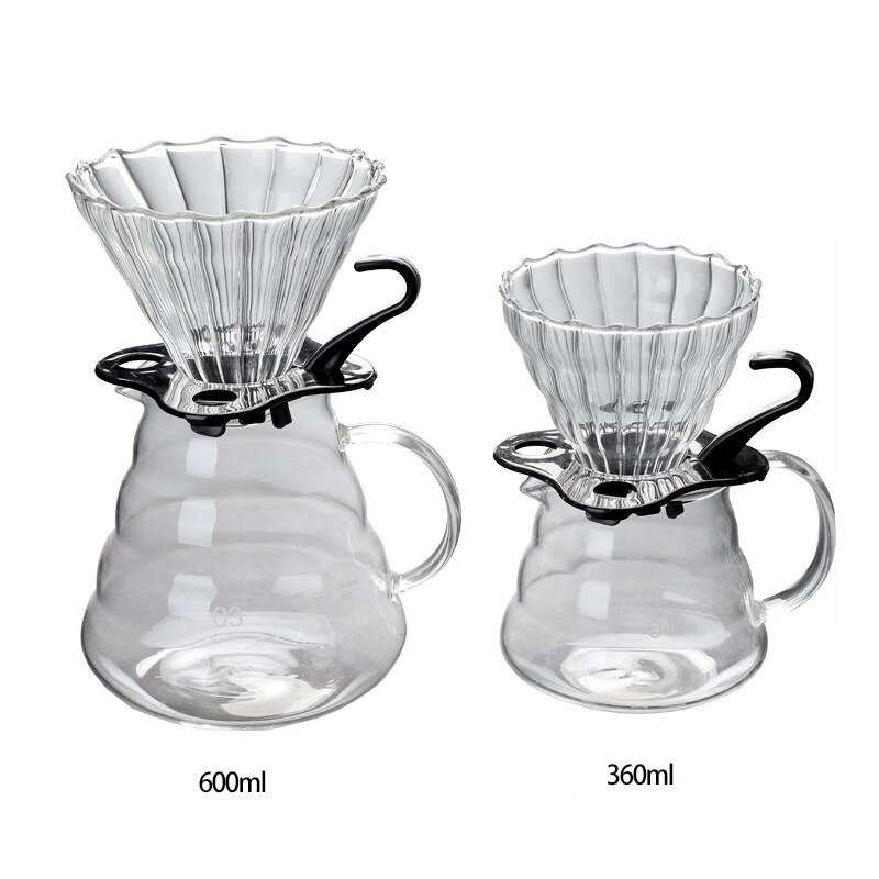 Cafetera manual V60 con filtro, resistente a altas temperaturas, vidrio grueso, embudo con tapa