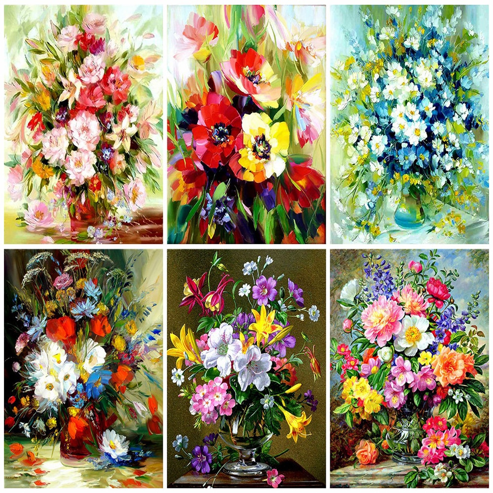 HUACAN Picture By Numbers Kits Flower Dawing On Canvas HandPainted Painting Art DIY Home Decoration