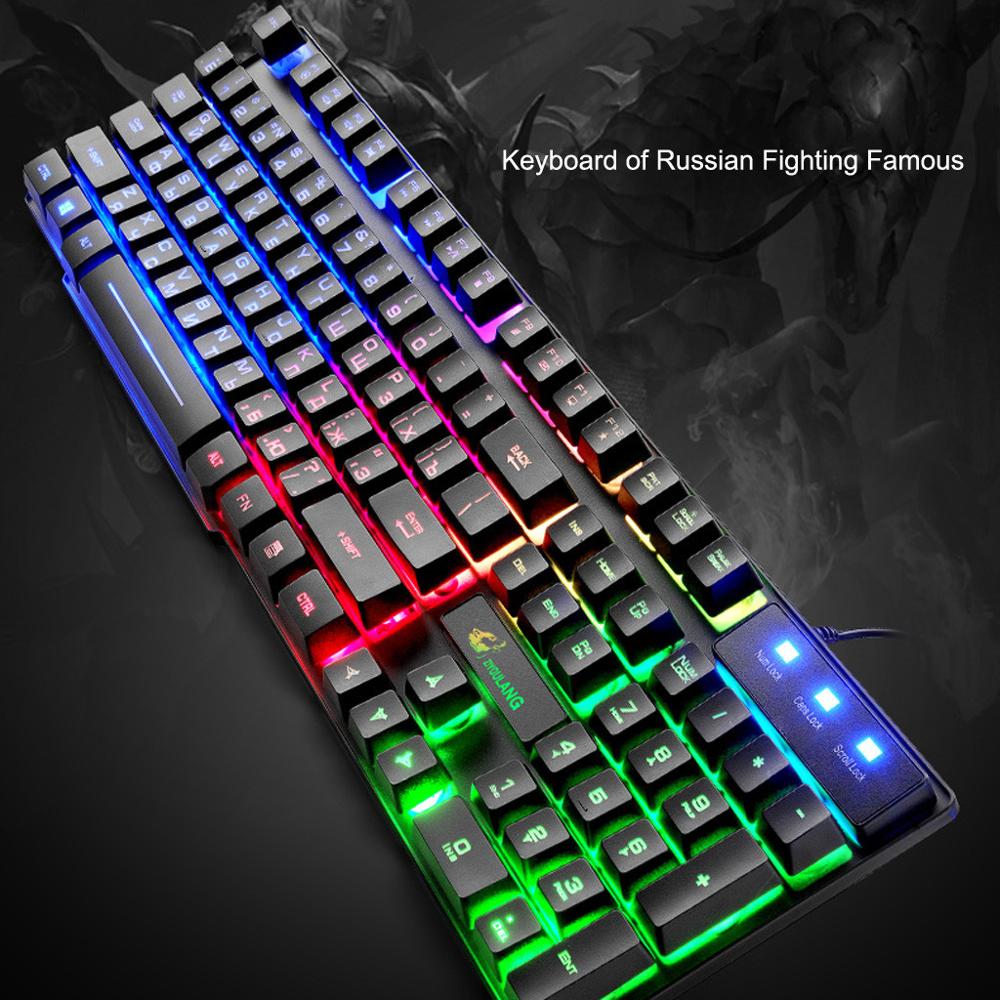 Wired Gaming Keyboard Mechanical Feeling Backlit USB 104 Keycaps Russian&English Keyboard Waterproof Keyboards Set