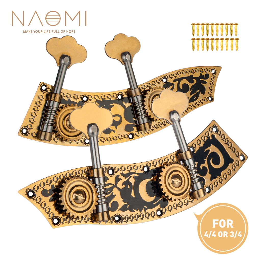 Naomi Bass Machine Heads Volledige Plaat W/ 2 Stemsleutels Bass Machines W/ Carving Bloem Inlay Voor 3/4 of 4/4 Contrabas