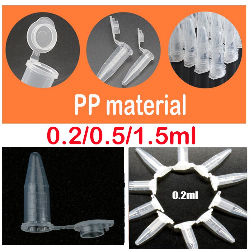 Micro tube à essai 0.2-1.5 ml, 50 tubes à essai, récipient en plastique transparent, accessoires de test scientifique de laboratoire