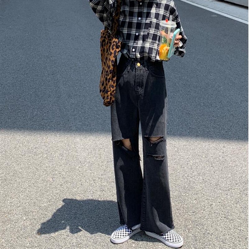 Dames jeans gescheurd hoge taille kleding wijde pijpen denim kleding streetwear vintage harajuku rechte broek