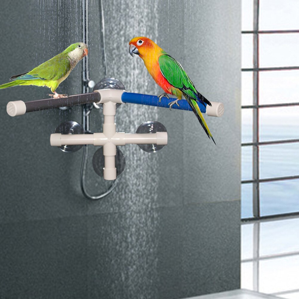 Portable Wall Mounted Platform Rack PVC Toy Perch Bird Bath Stand For Parrot Macaw Outdoors Garden With Suction Cup Foldable
